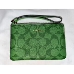 Coach Corner Zip Wristlet In Signature Canvas Neon Green